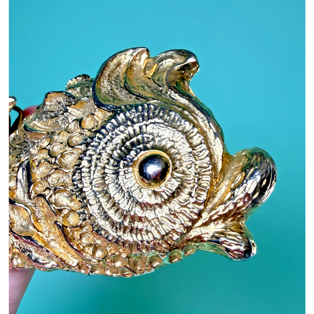 Signed Mimi Di N Koi Fish Belt Buckle 1987 Gold Statement Piece Sea Monster Vtg - Picture 4 of 4